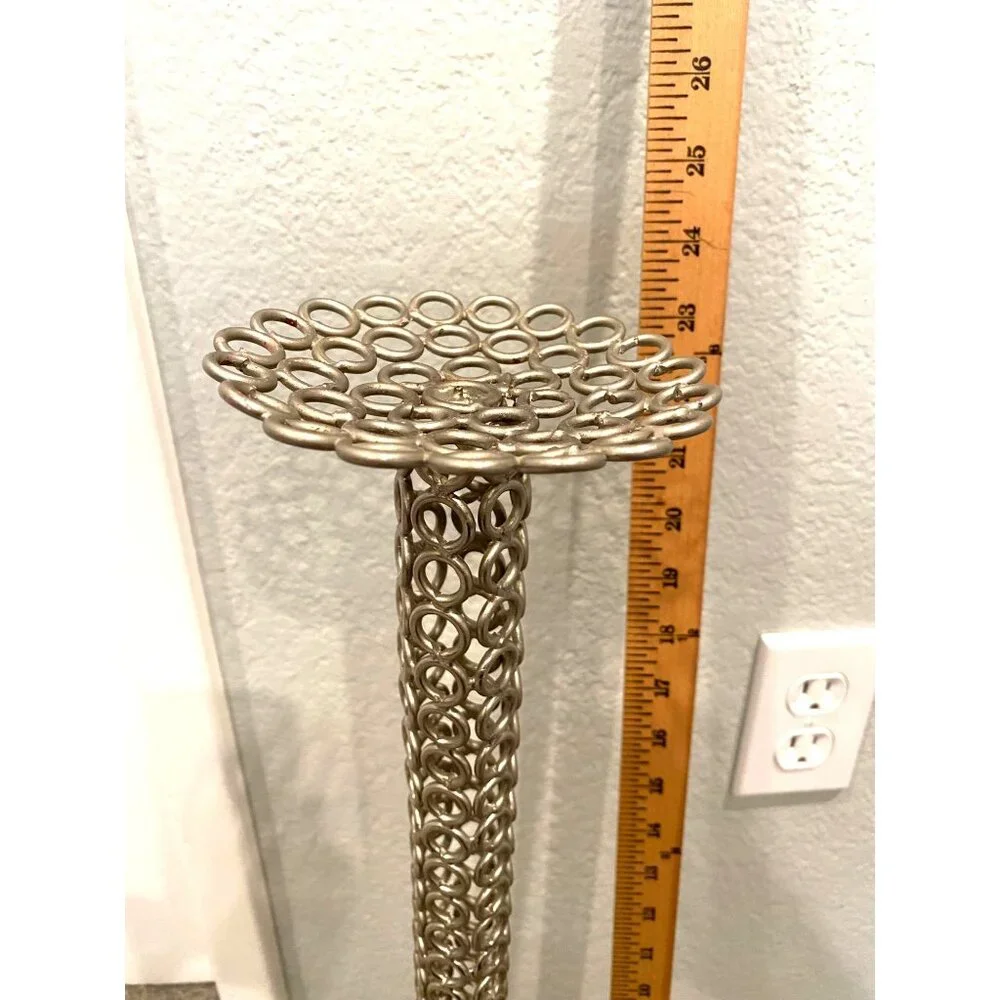 Z Gallerie Tall Silver Chain Metal Candle Holder Stands 24 Inches
